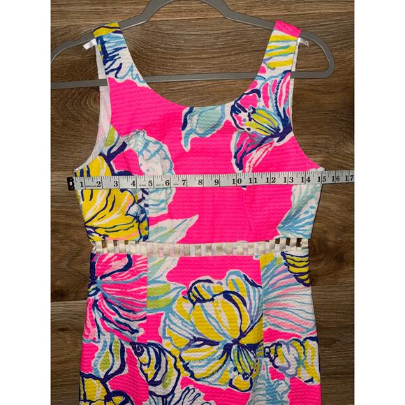 Lilly Pulitzer Iggy Kir Royal Pink Swept By The Tides Cut Out Waist Dress - Sz 0 - Picture 10 of 12